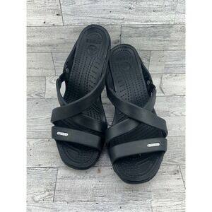 Crocs Cyprus IV Black Strappy High Heel Sandals Mules Women Size 8 14558